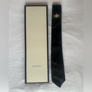 Gucci Black Tie with Gold Embroidery